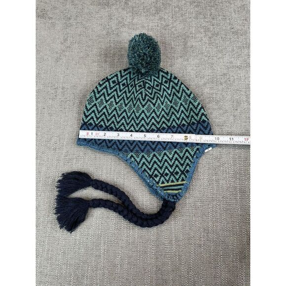 Smartwool Beanie Womens One Size Green Zigzag Hat Tassel Pom Merino Wool Knit - Picture 3 of 4